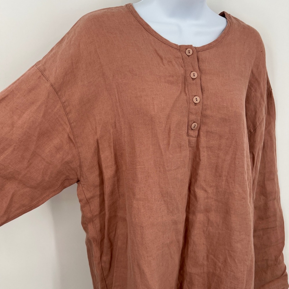 Parachute 100% Linen Henley House Shirt Dress Size L Clay Pinkish Brown Travel - Picture 2 of 9